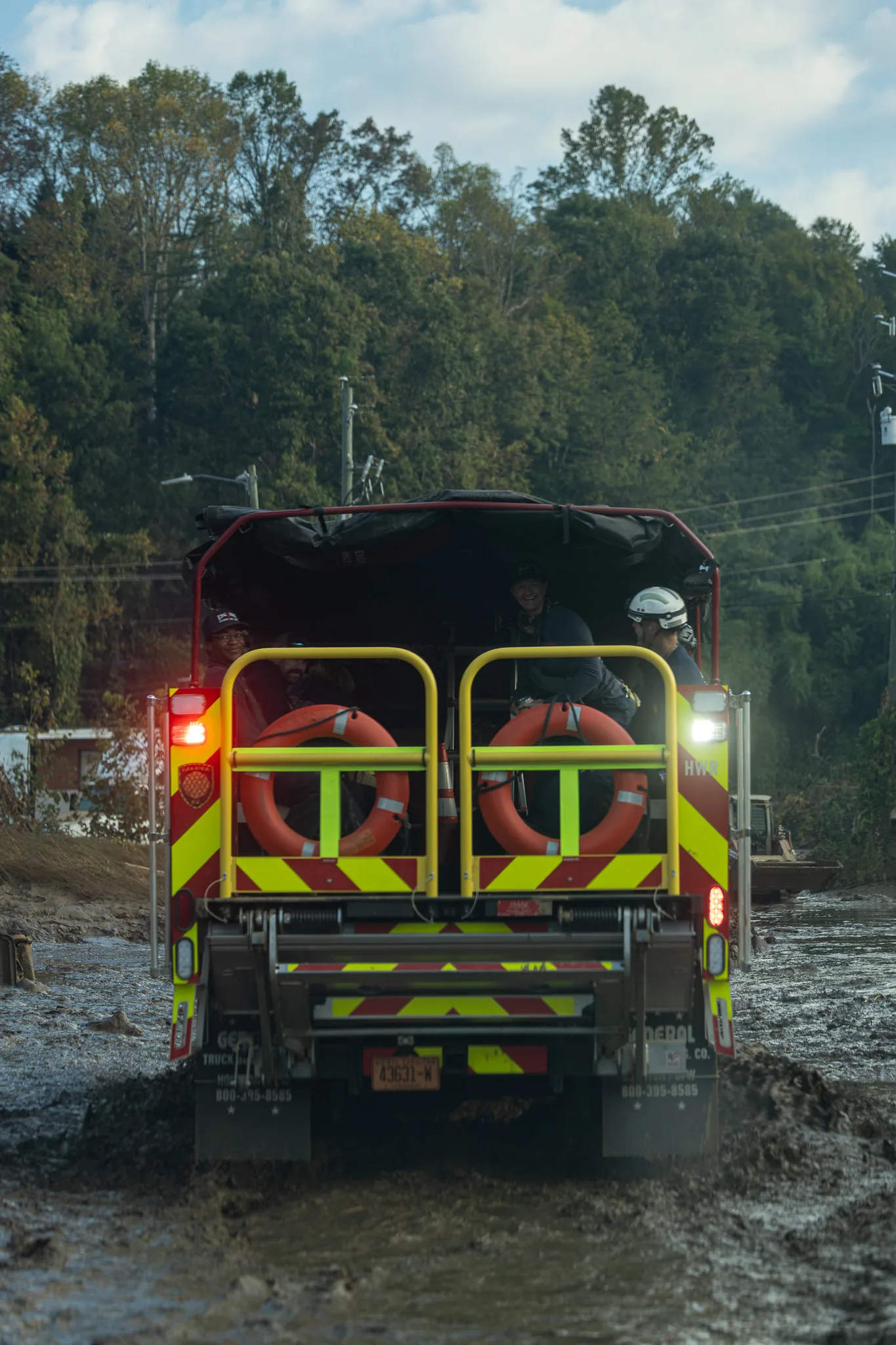 Fire apparatus operating in floodwater during a disaster